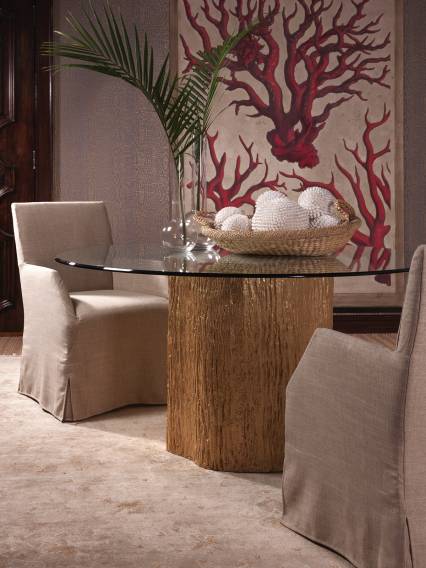 Trunk Segment Round Dining Table With Glass Top-Gold Leaf