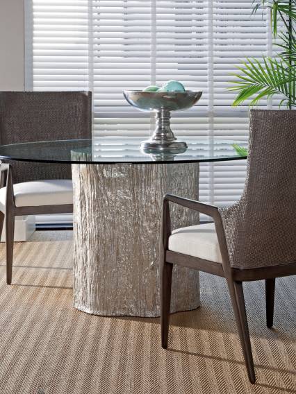Trunk Segment Round Dining Table With Glass Top Silver Leaf