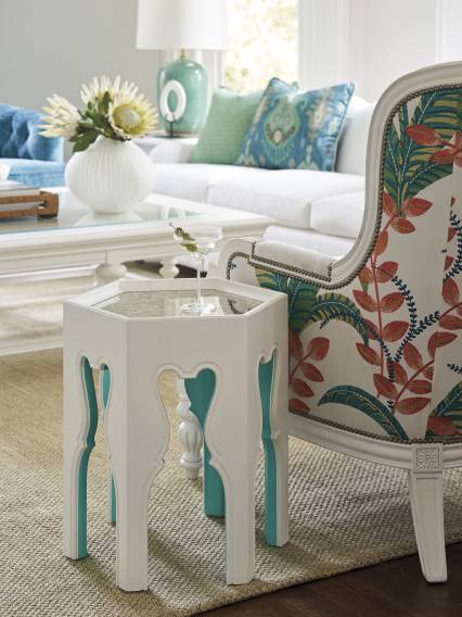 Bilbao Hexagonal End Table With Teal Accents
