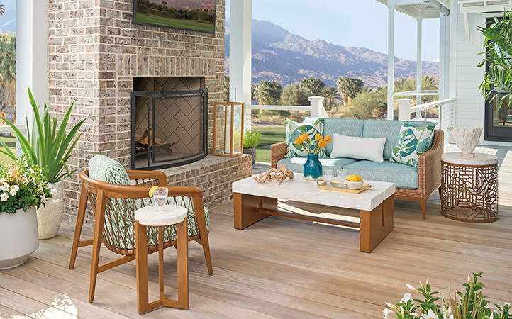 Palm Desert Poolside outdoor living room scene.