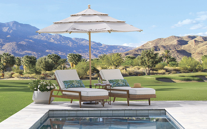 Palm Desert Poolside outdoor living room scene.