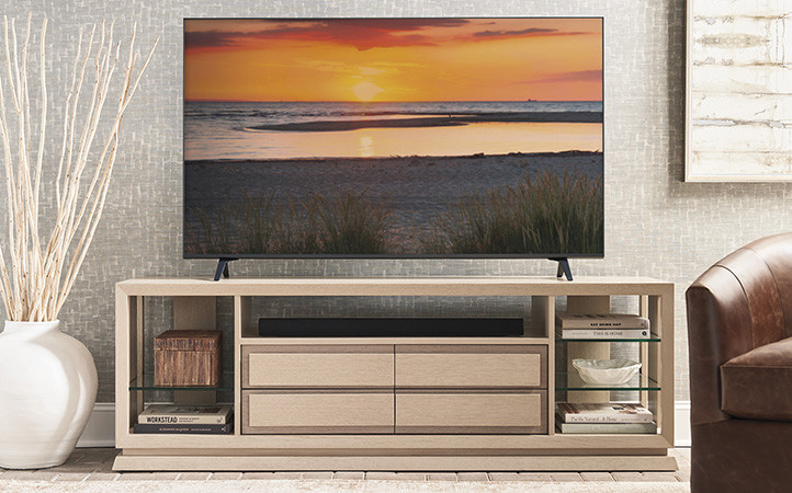 Sunset Key living room scene with media console.